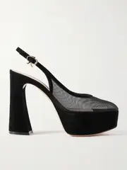 [Gianvito Rossi] Gianvito Rossi - Chopine 70 Suede-trimmed Mesh Platform Pumps - Black - IT39 IT 39 Black