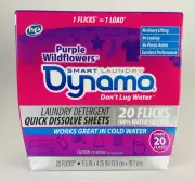 Dynamo Purple Wildflowers Smart Laundry Detergent Quick Dissolve Sheets 20 Loads