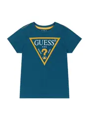 GUESS Blue Short Sleeve Triangle Logo Tee Size: 4