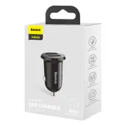 Universal Car Charger Baseus Grain Pro Mini Dual USB Cigarette Lighter Black & White