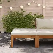 Footrest with Cream White Cushions, Solid Acacia Wood Outdoor Furniture - 69x69x62.5 cm, Modular and Weather-Resistant for Patio, Garden, or Deck