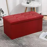 Hbluefat 30 Inches Folding Storage Ottoman Bench, Faux Leather Footrest, Padded Seat Chest for for Living Room, Bedroom, Entryway (110L,Red)