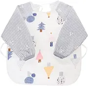 LOLIPPYY Long Sleeved Smock with Cartoon Pattern Feeding Apron for Self Feeding Comfortable Breathable Elastic Sleeves Easy to Clean