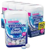 Mentos Clean Breath Sugarfree Hard Mint, 150pc, Intense Peppermint (Pack of 4).