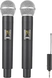 BEKBOES Rechargeable Wireless Handheld Microphone, Dual UHF Microphone Handheld Dynamic Wireless Mic, Cordless UHF Mic for Singing, DJ, Karaoke, Wedding, Party, Speech, Church, M2
