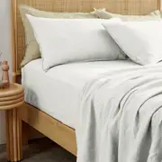 MyHouse Pure European Linen Fitted Sheet - White - King