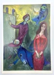 Marc Chagall The Artist and His Model, Vintage Art Postcard