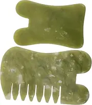 COLLBATH 2pcs Natural Jade Gua Scraping Tool Set Ergonomic Facial Massage Combs for All Skin Types for Gifting Includes Tools for Gua Therapy