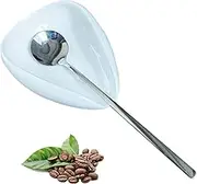 Coffee Spoon Rest, Mini Coffee Spoon Holder, Small Ceramic Spoon Rest for Coffee Stirrers, Teaspoon, Bar Spoon, Coffee Bar Accessories, Coffee Station Décor (Ture white+Sliver Spoon)