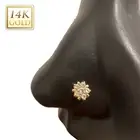Studded Diamond Flower 14kt Solid Gold Nose Stud Trendy Real Gold Nose Rings