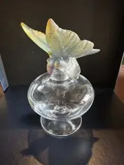 Daum Crystal Butterfly Stopper Perfume Bottle Pate de Verre Purple & Amber W Box