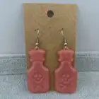 POISON BOTTLE Dangle Earrings Pink Pearl Skull Crossbones Potion Spooky Goth