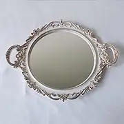 Yash YANIZU Decorative Mirror Tray, Round with Handles, Organizer for Perfume, Makeup, Jewelry, Vintage Display and Serving Tray for Dresser, Counter and Coffee Table, 15.8'' x 13'', White