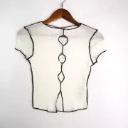 Urban Outfitters BDG Pullover Cut Out Blouse Top Womens Medium Ivory Cap Sleeve