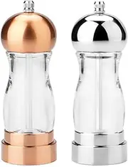 Oaken and Acrylic Salt and Pepper Grinder Set, 8 inch Adjustable Salt and Pepper Shakers, Refillable Manual Salt Pepper Mill Set (Gold & Silver)