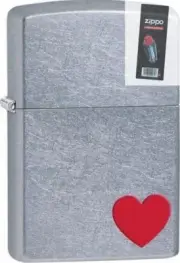Zippo 29060 red heart street chrome finish full size Lighter + FLINT PACK