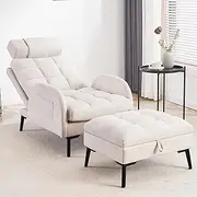 YUUIJOAA Accent Chair with Ottoman - Recliner Chairs with Storage and Adjustable Backrest Comfy Velvet Reading Chair for Living Room Bedroom Beige