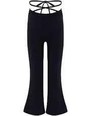 [FEESHOW] Kids Girls Basic Classic Stretchy Loose Jazz Hip Hop Flared Pants Bootcut Latin Yoga Running Trousers