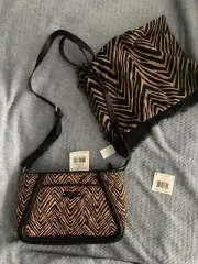 Vera Bradley Trimmed Trapeze Crossbody & Soft Wool Scarf Zebra BWT