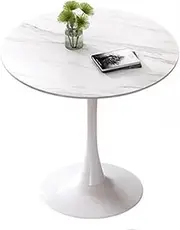 MGrey Marble Tulip Dining Table with Metal Pedestal Base Mid Century Round Kitchen Table for Home Dining Room and Cafe (70cm)