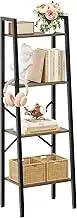 Hoctieon 4-Tier Industrial Ladder Bookshelf, Narrow Ladder Shelf, Tall Standing Bookshelf, Skinny Open Ladder Shelf, for Living Room, Home Office, Kitchen, Bedroom, Metal Frame, Greige