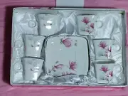 Pink Cymbidium Orchid Espresso, Turkish Coffee Tea Set 12 piece 6 cups 6 saucers