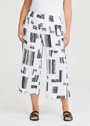 [TS] Taking Shape Crinkle Natural Wide Leg Pant Size 16 in Black / White Print, Viscose - Plus Size Women's Clothing Black / White Print