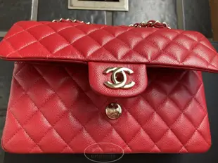 千奢二手正品CHANEL 紅色 A01112 荔枝皮牛皮 雙金鍊 雙蓋 25 cm 肩背包 COCO CF鏈條包