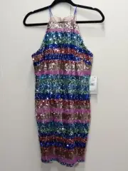 Aidan Mattox Multicolored Sequin Dress Blue/Green/Gold/Purple 2