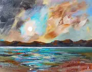 Original Art Hand-Painted On Canvas. Acrylic Painting. Mountain Landscape. Ocean
