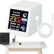 Digital Weather Clock - Small Digital Alarm Clock,Home Humidity Monitor Rechargeable Date Time Portable Desktop Smart Control Alarm For Kitchen Bathroom