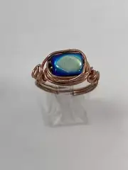 Handmade ~ Copper Wire Wrap ~ Glass Bead Ring ~ Size 8 #130