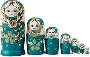 Green Nesting Dolls Russian Dolls Blonde Pigtail Girl 7 Pieces Russian Nesting Dolls for Christmas