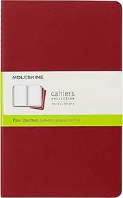 Moleskine Cahier Notebook - Set of 3 - Plain - Large - Cranberry Red, (CH118)