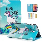 [Dteck] Case for Samsung Galaxy Tab A 8.0 Tablet, Model SM-T380/385 Case 2017 Release (8") - Protective PU Leather/TPU Case with View Stand/Card Slots, Lightweight Cute Folio Cover (Rainbow Unicorn)