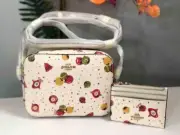 NWT COACH Chalk White/ Muilt-color Ornament Print Camera Bag + Card Case #C7402