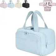 [Generic] Cureaway Travel Cosmetic Bag - Large Capacity Toiletry Organizer with 4 Compartments, Waterproof Makeup Bag for Women, Hanging Puffer Cosmetic Case (Choose Color)(Blue)