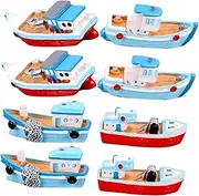 Tofficu 8pcs Resin Boat Model Nautical Table Ornaments for Home Decor Micro Landscape Mediterranean Style Fishing Boat Decorations Durable Realistic Design