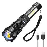 Superbright 90000 Lumens LED Flashlight Rechargeable USB Zoom Torch Camping Lamp