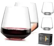 Stemless Wine Glasses Set of 4-13.5oz，Hand Blown Red Stemless (13.5oz-set4)