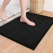 Color&Geometry Black Bathroom Rugs- Absorbent, Non Slip, Soft, Washable, Quick Dry, 16"x24" Small Black Rug Black Bath Mats for Bathroom, Microfiber Shower Mat Bath Rug Bathroom Carpet