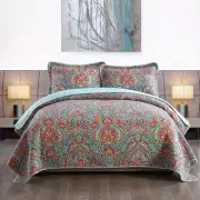 Cotton Bedspread Quilt Sets-Reversible Patchwork Coverlet Set, European Gorgeous