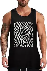 [NQHJT] Men Tank Tops Black and White Zebra Print Sleeveless T Shirts for Men's Fitness Quick Dry Gym Tank Top for Men