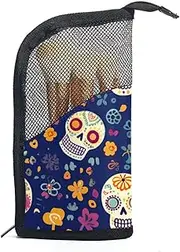 [WOSHJIUK] Travel Makeup Bag,Travel Toiletry Bag for Women,Floral Sugar Skull,Cosmetic Travel Bag