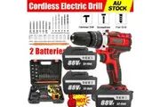 Cordless Drill w/2 Battery Heavy Duty Impact Driver Kit Brushless Hammer Set 88V