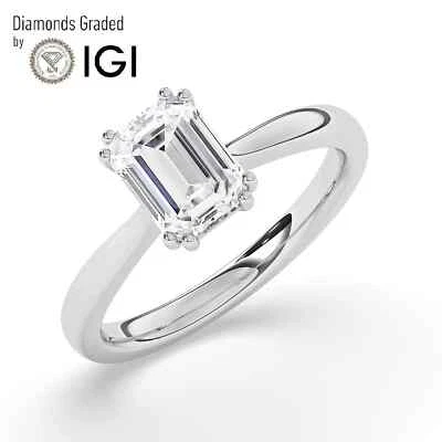 Emerald Solitaire Labgrown Diamond Engagement Ring 18k White Gold 2.00 Ct