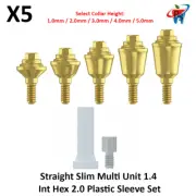 5 Dental Straight Slim Multi Unit 1.4 Int Hex 2.0 Plastic Sleeve Set Prosthetic