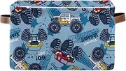 2 Pack Square Storage Bin with Handle Canvas Fabric Toys Storage Organizer Shelf Basket Bedroom Home Decor Monster Truck Cars
