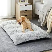 BFPETHOME Dog Beds for Large Dogs, Plush Dog Crate Bed Fluffy Cozy Kennel Pad for Sleeping &Ease Anxiety, Washable Dog Mats with Anti-Slip Bottom for Large Medium Dogs (36(35 x 23 inch), Grey)