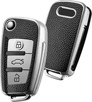 ELOHEI for Audi Key Fob Cover Case,Premium Soft TPU Stripes 360 Degree Full Protection Key Shell Key Case Cover Compatible with Audi A1 A3 Q3 Q7 R8 A6L TT (Leather Texture Silver)